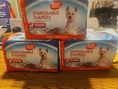 Lot Of 3 Packages (12) Simple Solution Disposable Diapers Dog Small Waist 12-19''