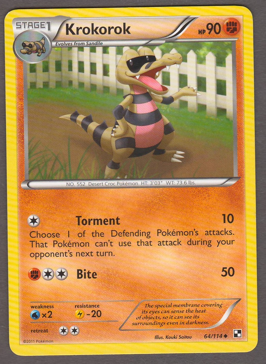 Pokemon Krokorok 64/114 Black & White Base Set Uncommon Fighting 2011 LP