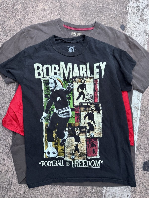 Bob Marley Football Is Freedom Graphic Tee Unisex Crew Neck Short Sleeve Black