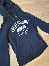 Abercrombie Navy Fleece Pullover Hoodie Sweatshirt XS Women Embroidered Logo