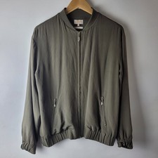 Moderne Rarität Damen Gr. 10 Khaki Grün 100% Seide Bomberjacke Freizeit Smart