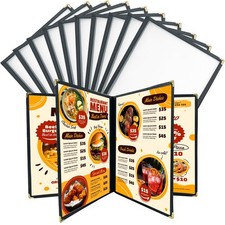 FLKQC 10pcs 4 Page Menu Covers, 8 View 8.5 x 11 Inch Clear PVC 4 page 8