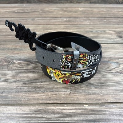 Ed Hardy Men Size 36 Belt Grey Tiger Tattoo Love Kills Slowly VB97510EHQA New