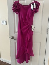 Xscape Fuchsia Dress Ruffle Sleeves Sz 4 New Special Occasions