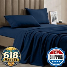 CELINE LINEN Soft Bed Sheets Deep Pocket 4-Piece Twin Navy Blue
