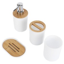 White 4Pcs Bathroom Accessory Set Bamboo Waterproof Durable Gift