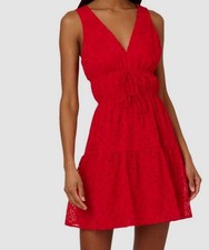 Adrianna By Adrianna Papell Women's Red V-Neck Sleeveless Eyelet Dress Size 16