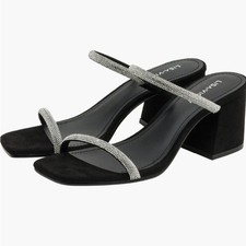 Lisa Vicky Mood Pav  Block Heel Slide Sandal Black and Silver Women's Sandals 8M