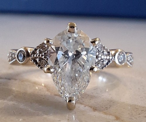 Pear Diamond Engagement Ring, 1.12 Carat, 5.5, 14K White Gold, GIA Certified