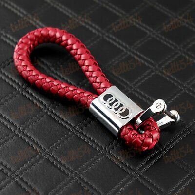 Calf Leather Gift Decoration For Audi Emblem Key Chain Ring BV Style Red New