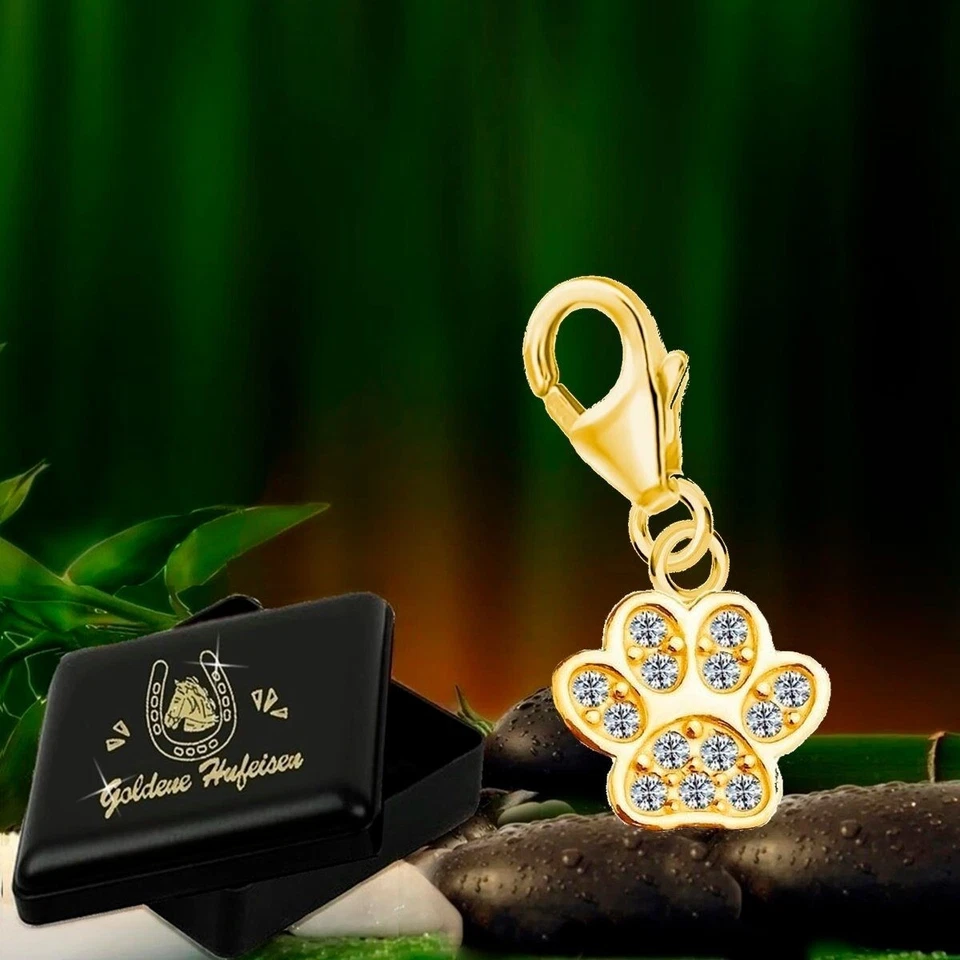 Pfote Charm 925 Sterling-Silber Gelbgold Gold Herren Damen Pfötchen für Armband - Bild 2 von 4