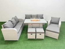 Image of Fimous Rattan Garden Furniture Sets with Sofa Gas Fire Pit Table Set Light Grey