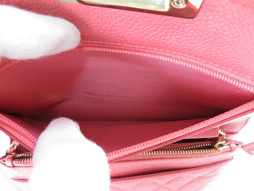 Auténtica Cartera CHANEL Coral Rosa Caviar Cuero Matelasse Con Cadena WOC #55746 - Imagen 20 de 22