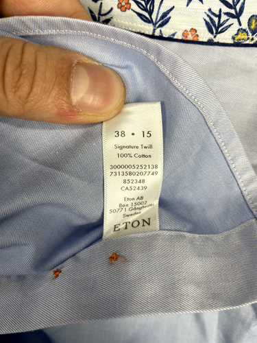 ETON Signature Twill Slim Blue with floral plaster Men's Formal Shirt Size 38/15 - Picture 16 of 18
