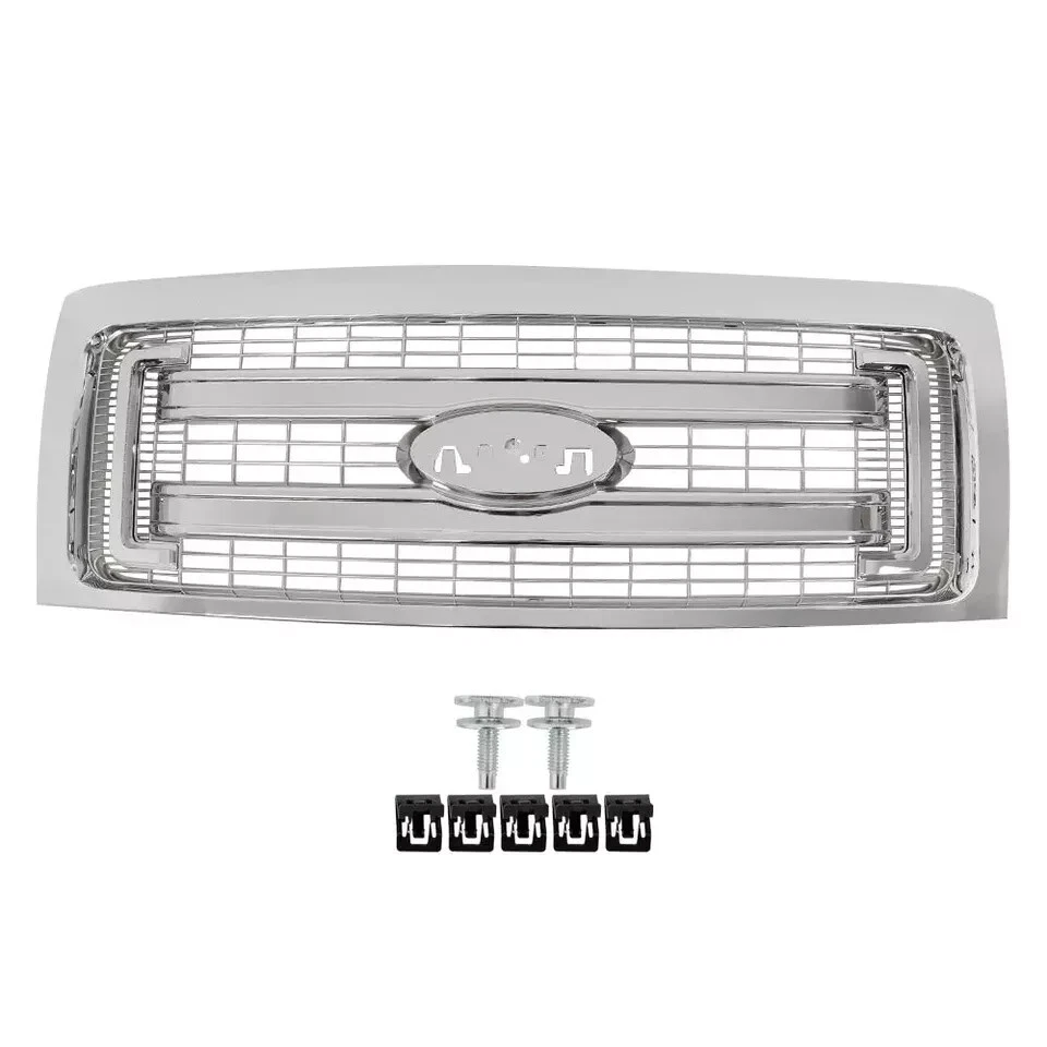 Front Grille Assembly Chrome and Headlight Assembly Kit For 2009-2014 Ford F-150 - Image 2 of 4
