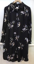 A New Day WOMEN'S Black FLORAL PRINT LONG SLEEVE COLLARED SHIRT DRESS Size M NWT