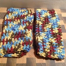Brown Blue Yellow Handmade Crochet Wrist-Arm Warmers Fingerless Gloves