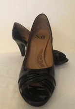 Sofft Giada Women's Heels Black Patent Leather Peep Toe Size 7.5 M