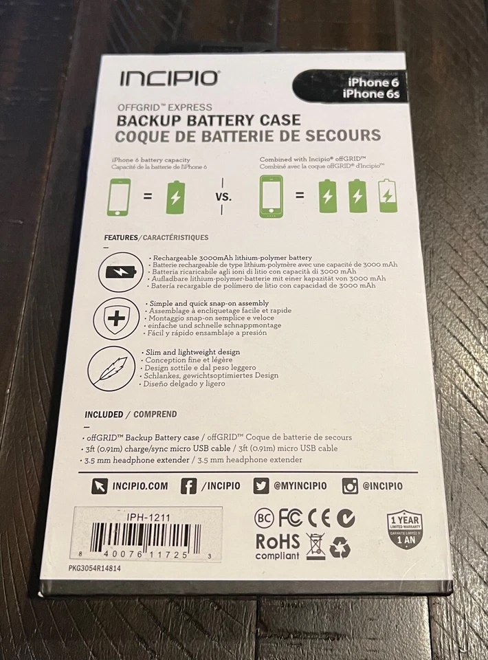 Estuche de carga de batería de respaldo Incipio OffGRID Express para iPhone 6 / 6s - NEGRO Foto 2 de 2