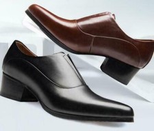 Mens Real Leather Pointed Toe Block heel Shoes Dress Formal Wedding Club Oxfords