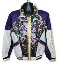 Vtg East West 80  s 90  s Retro Windbreaker Jacket Sz M Nylon Shoulder Pads Purple