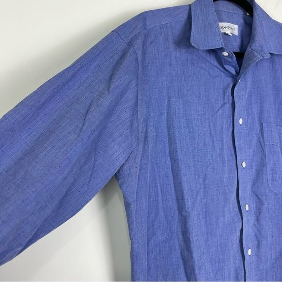 Camicia elegante uomo Yves Saint Laurent blu polsino a botte colletto tasca 16 32 33