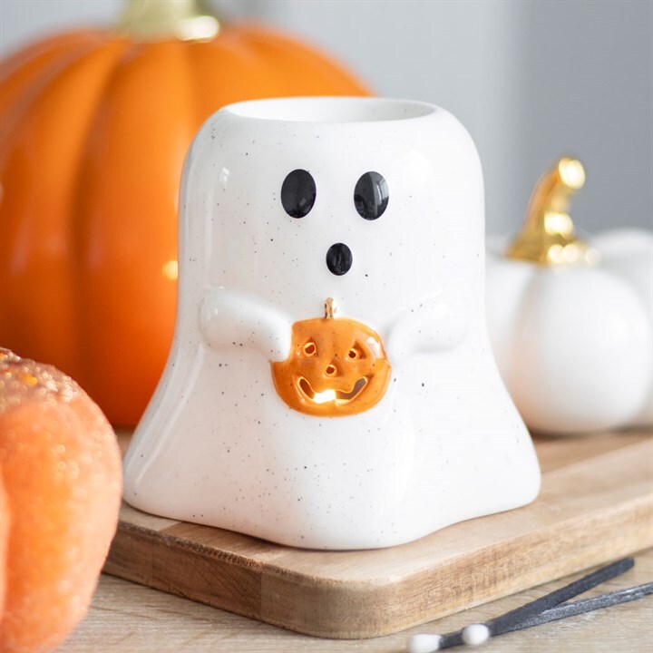 Ghost Shaped Oil Burner with Pumpkin, Spooky Halloween Decoration Home Fragrance