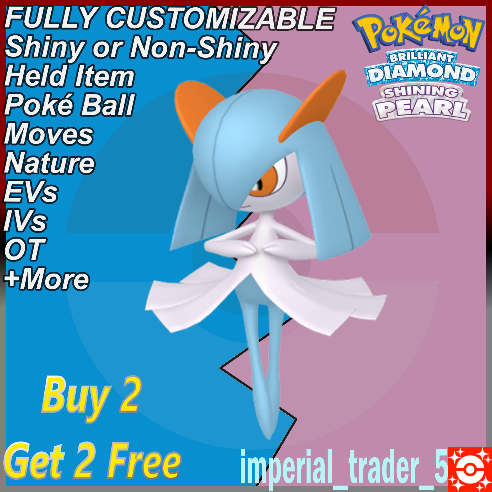 Pokemon Brilliant Diamond & Shining Pearl Shiny Kirlia 6IV Customizable