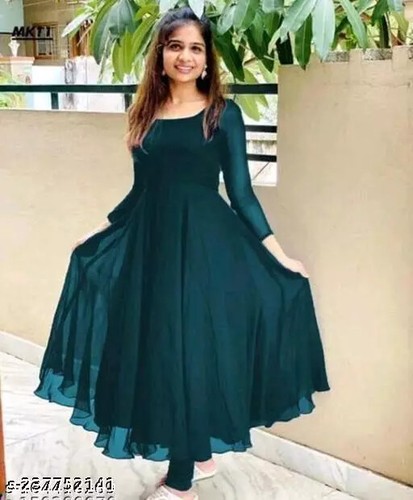 New Fancy Gown For Women Georgette Three-Quarter Sleeves Solid for FREE SHIPPING - Picture 5 of 7