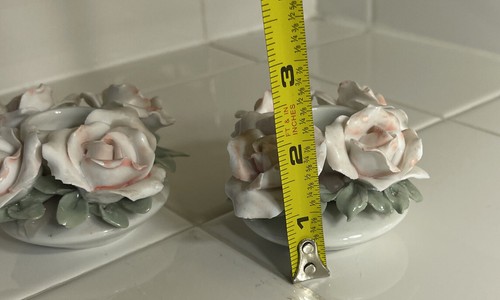VINTAGE CAPODIMONTE ROSES CANDLE HOLDERS ITALY HANDCRAFTED PORCELAIN 2” x 2 1/2 - Picture 11 of 11