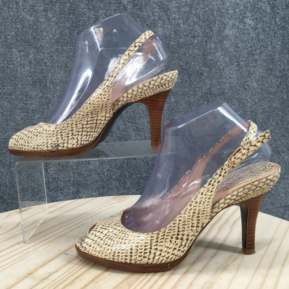 Zapatos de tacón Cole Haan para mujer 8,5 B punta abierta piel de serpiente D26490 amarillo Foto 2 de 4