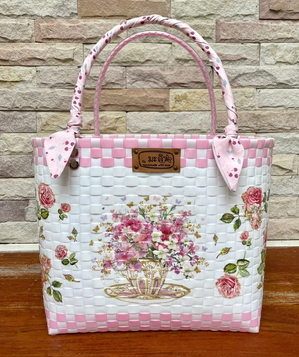 Pink woven hotsell bag