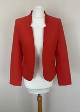 Fab Louche Tomato Orange Red Open Front Lined Blazer Jacket Size S Uk 10 Vgc