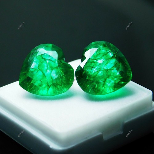 Natural Emerald Gemstones Green Colombian 16 Ct Heart Shape Certified 2 Stones - Picture 6 of 17