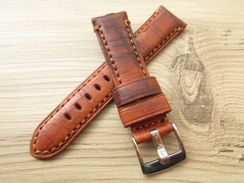 Handmade Vintage Brown Tan Brown Padded Leather 22mm 24mm Watch Strap 2 Shades