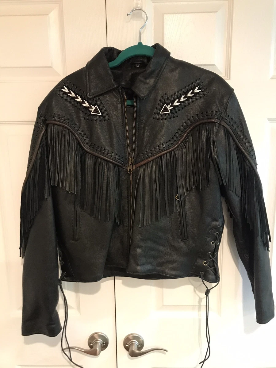 Unik leather hotsell jacket with fringe