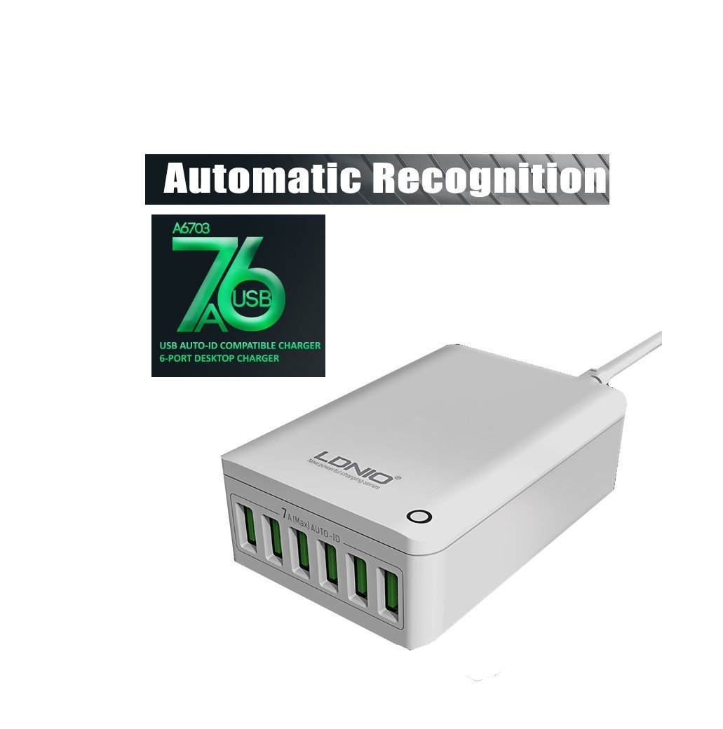 LDNIO A6703 7a Six 6 USB Ports Port Rapid Charging Charger Smart 