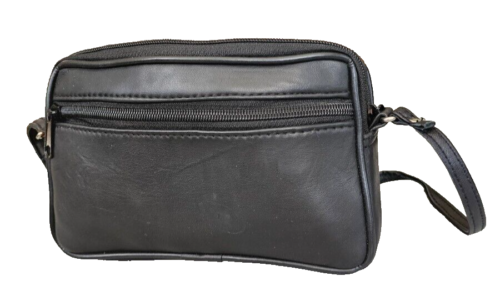 Women's Genuine Leather Small Cross Body Black Purse 3 Zipper Crossbody Bag - Picture 2 of 7