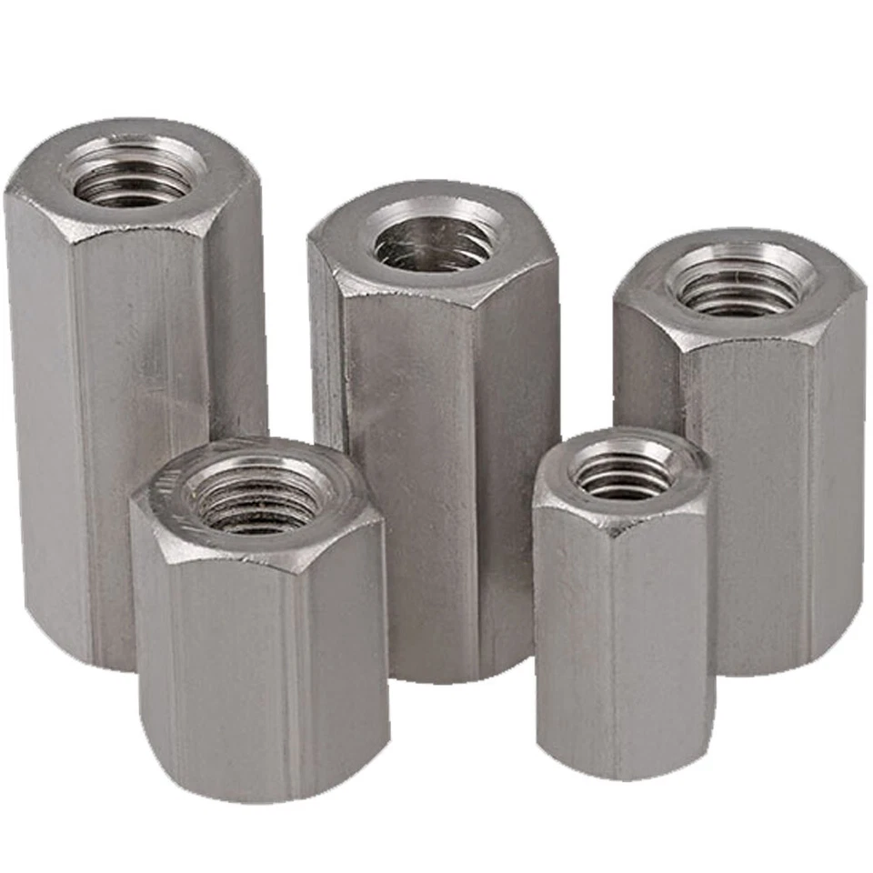 M5 M6 304 Stainless Steel Hex Coupling Nuts Threaded Rod Bar Long Connector Nuts - Image 3 of 4
