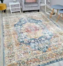 Vintage Blue Rugs Modern Medallion Retro Affordable Small Large Floor Rug Mats
