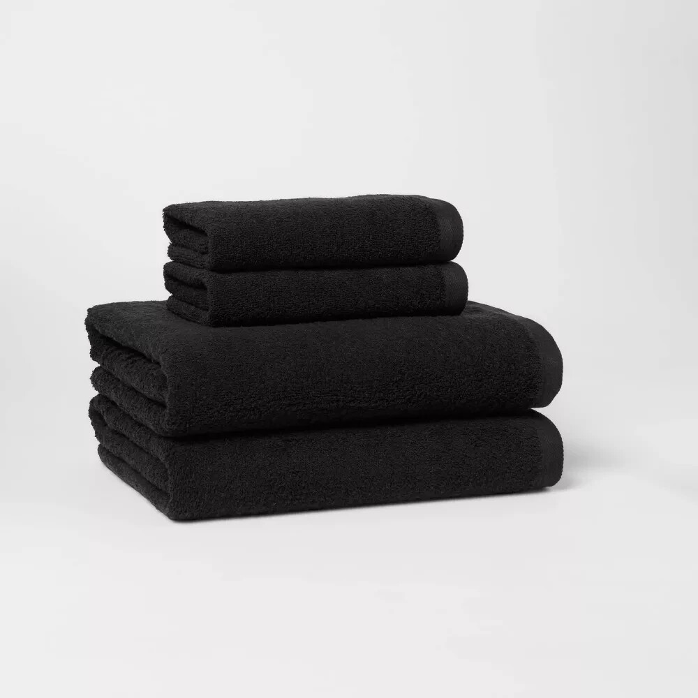 4-Piece Black 100% Cotton Bath Towel Set by Room Essentials  