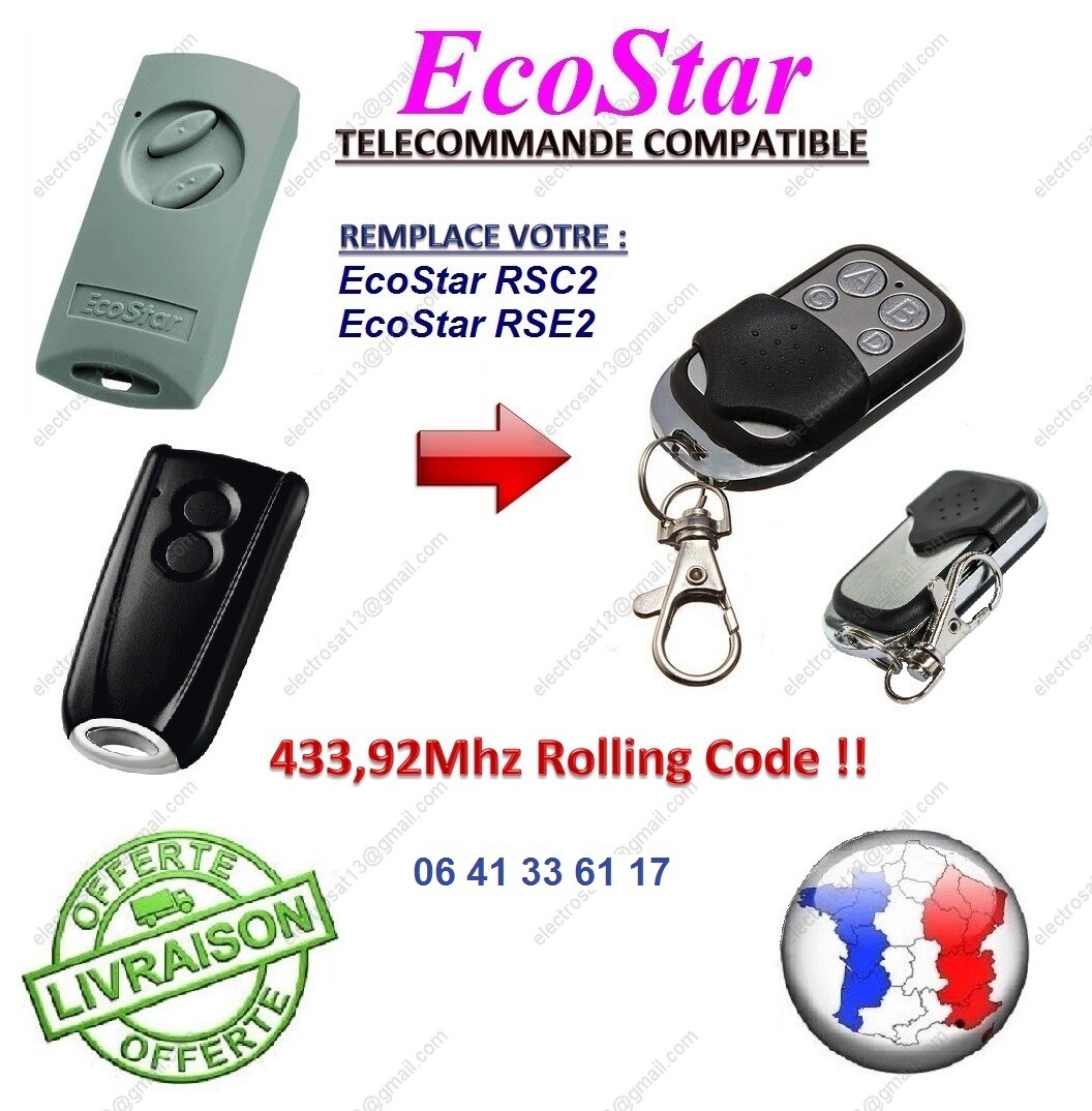 Télécommande 2 canaux compatible Hormann Ecostar RSE2 double fonction