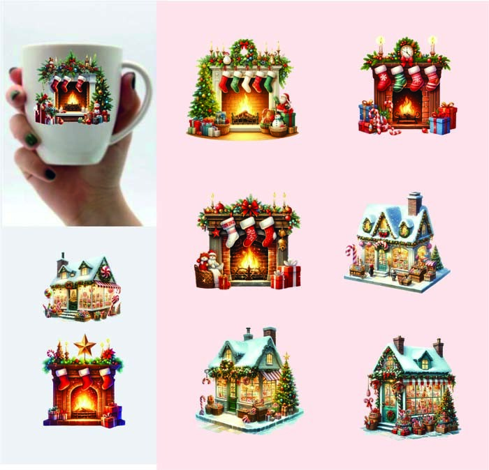 9x Mixed Christmas ShopFireplaceVinyl StickerDecalTumblerWine