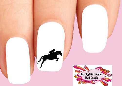 Waterslide Nail Decals Set of 20 - Hunter Jumper Jumping Horse - 第 1/1 張圖片