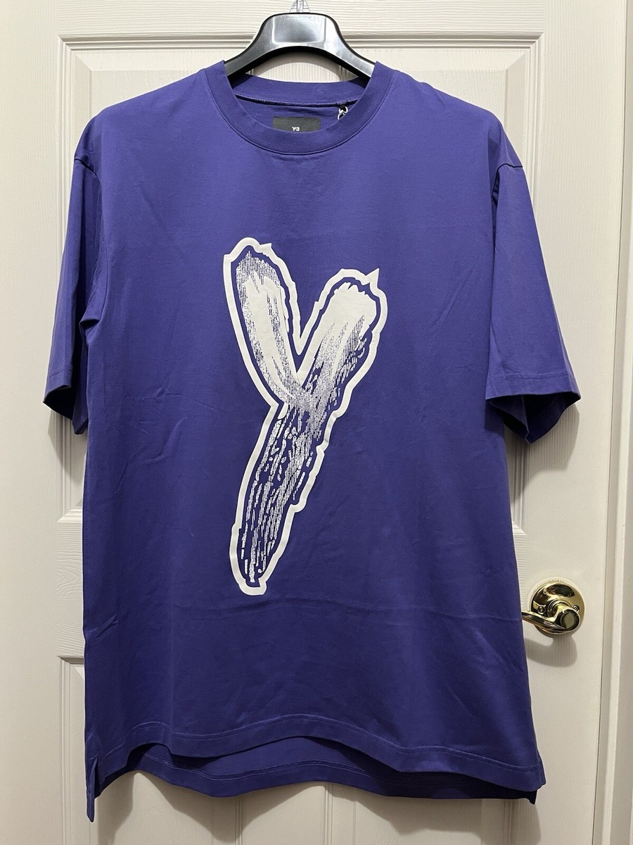 Adidas Y-3 LOGO GFX Tee T-Shirt Oversized Purple White Men's Adidas Y-3 LOGO GFX Tee T-Shirt Oversized Purple White Men's