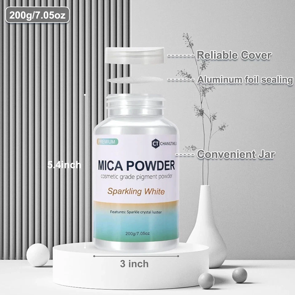 Mica Powder,7.05OZ（200g）,Sparkling White Mica Powder Pigment for Epoxy Resin，Lip - Image 4 of 4