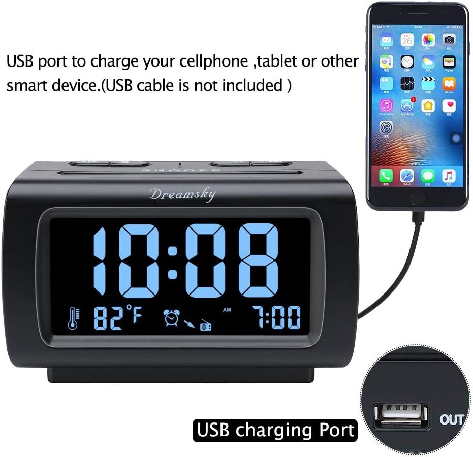 DreamSky Alarm Clock Radio for Bedroom - FM Radio Clock with Battery Backup USB