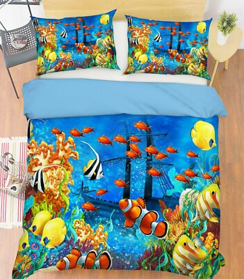 3D Undersea Fish ZHUA1900 Bed Pillowcases Quilt Duvet Cover Set Queen King Zoe