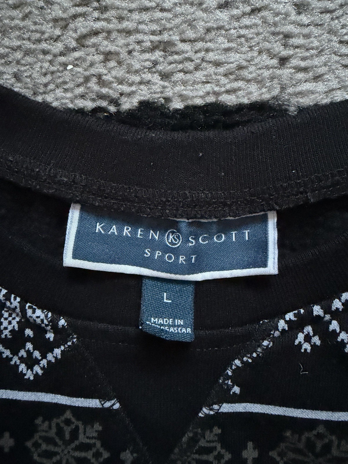 Karen Scott Women’s Black White Fair Isle Crew Neck Pullover Sweatshirt ...