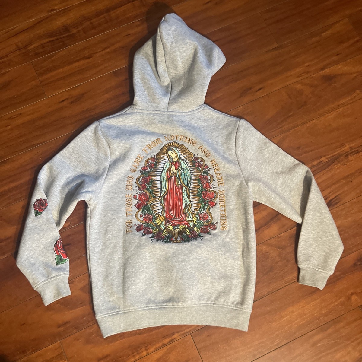 DGK Guadalupe Grey Hoodie Embroidered Virgin Mary Skater Streetwear Women L EUC View 3